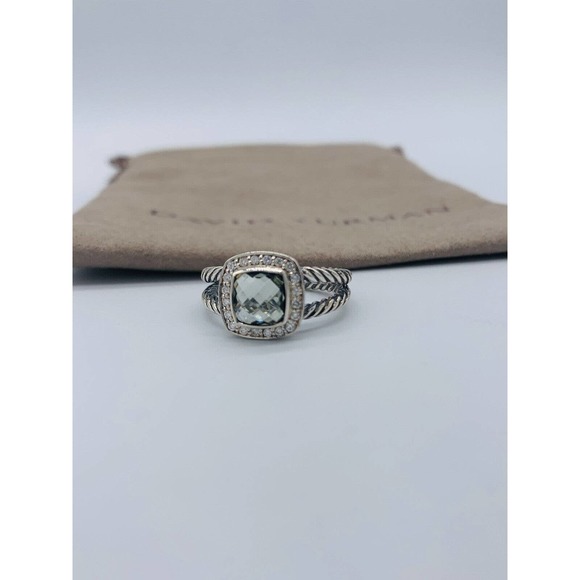 David Yurman Sterling Silver petite Albion Prasiolite & diamonds ring Size 8